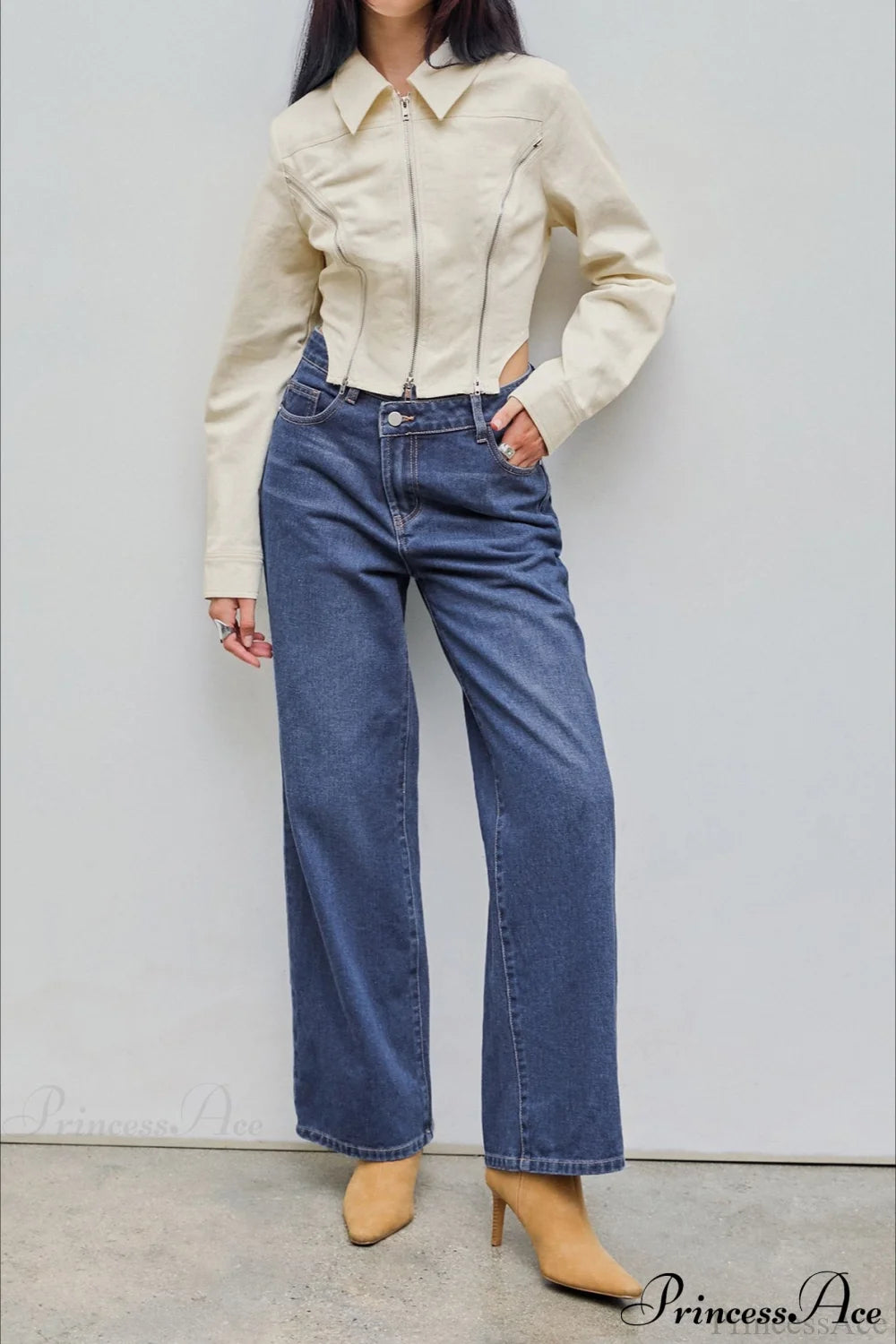 Straight Relaxed Asymmetrical Button Jeans Blue / XS