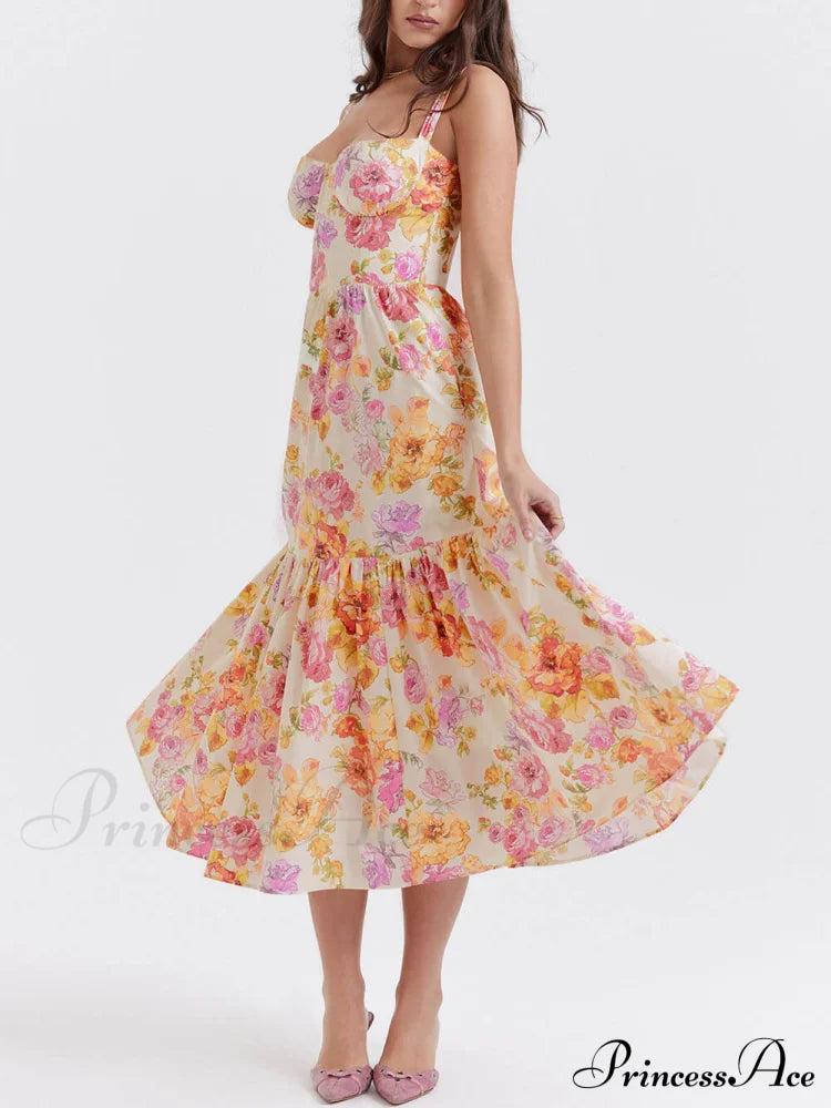 Strap A-Hem Stylish Floral Midi Dress Dresses