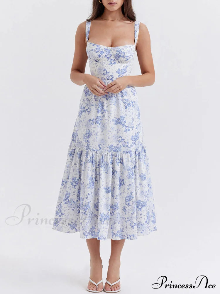 Strap A-Hem Stylish Floral Midi Dress Dresses