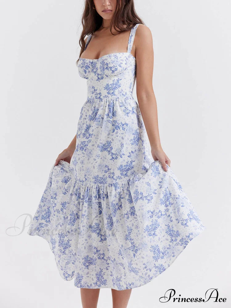 Strap A-Hem Stylish Floral Midi Dress Dresses