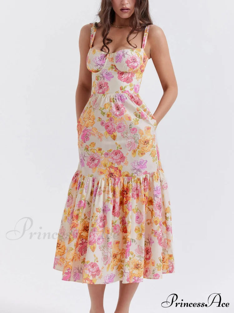 Strap A-Hem Stylish Floral Midi Dress Dresses