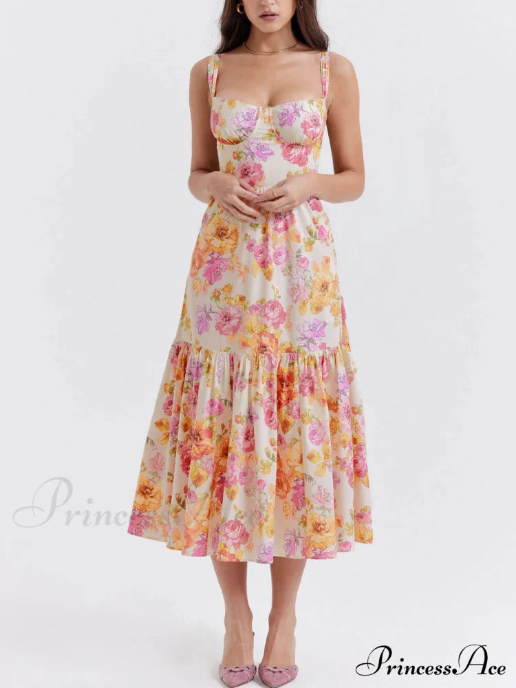 Strap A-Hem Stylish Floral Midi Dress Dresses