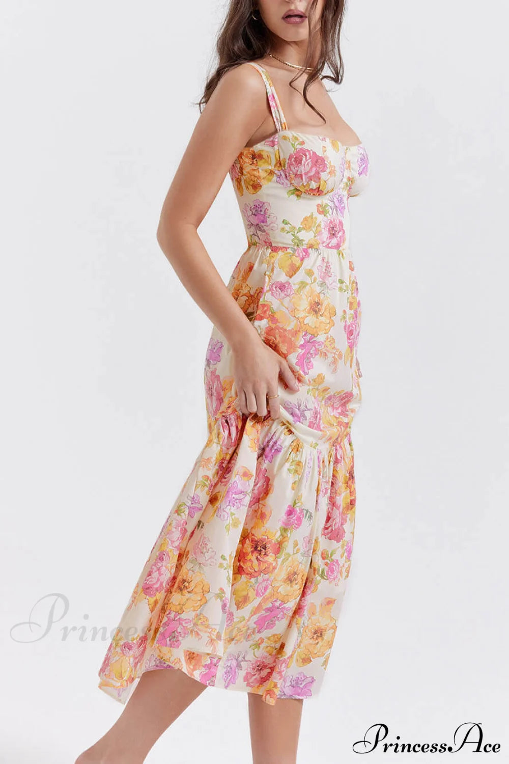 Strap A-Hem Stylish Floral Midi Dress Dresses