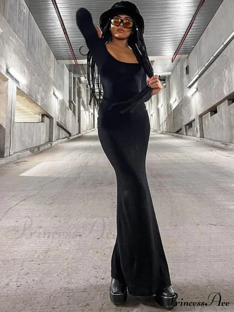 Strap Backless Long Casual Maxi Dress Black / S