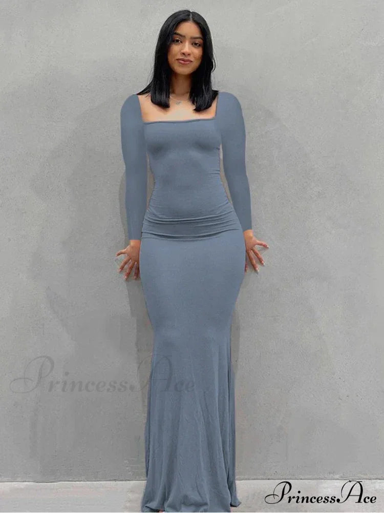 Strap Backless Long Casual Maxi Dress Blue / S