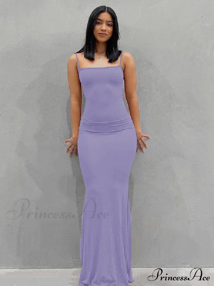 Strap Backless Long Casual Maxi Dress Light Purple / S