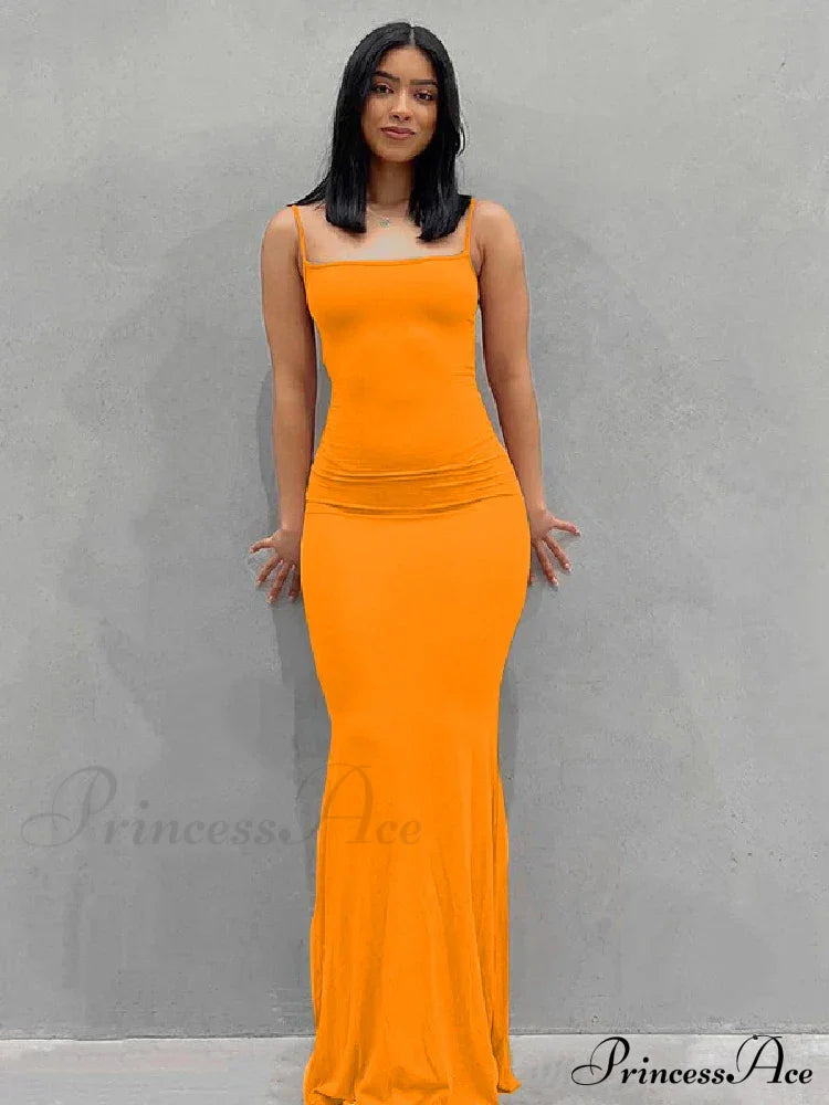 Strap Backless Long Casual Maxi Dress Orange / S