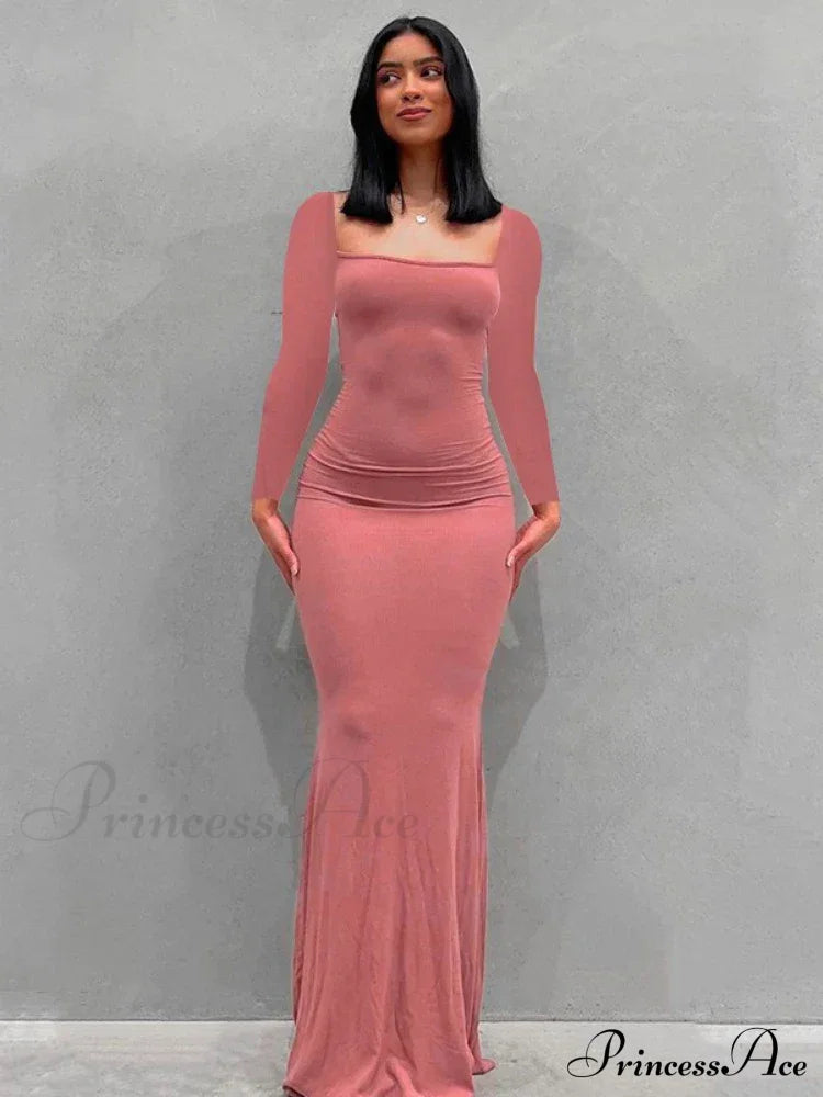 Strap Backless Long Casual Maxi Dress Pink / S