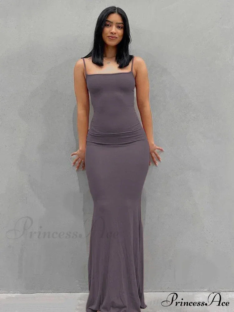 Strap Backless Long Casual Maxi Dress Purple / S