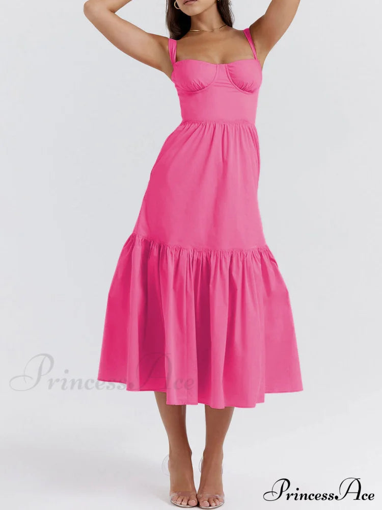 Strap Solid Color Charming A-Hem Midi Dress Dresses