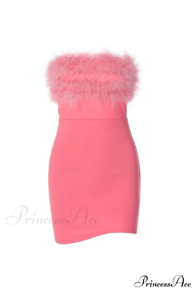 Strapless Backless Dress With Fuzzy Detail Mini Dresses