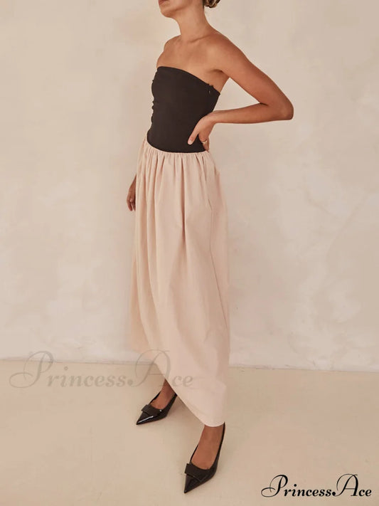 Strapless Black And Charming Sand Paneled Maxi Dress Dresses