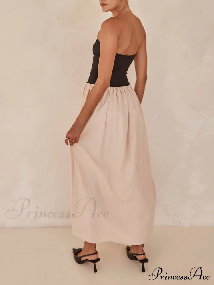 Strapless Black And Charming Sand Paneled Maxi Dress Dresses