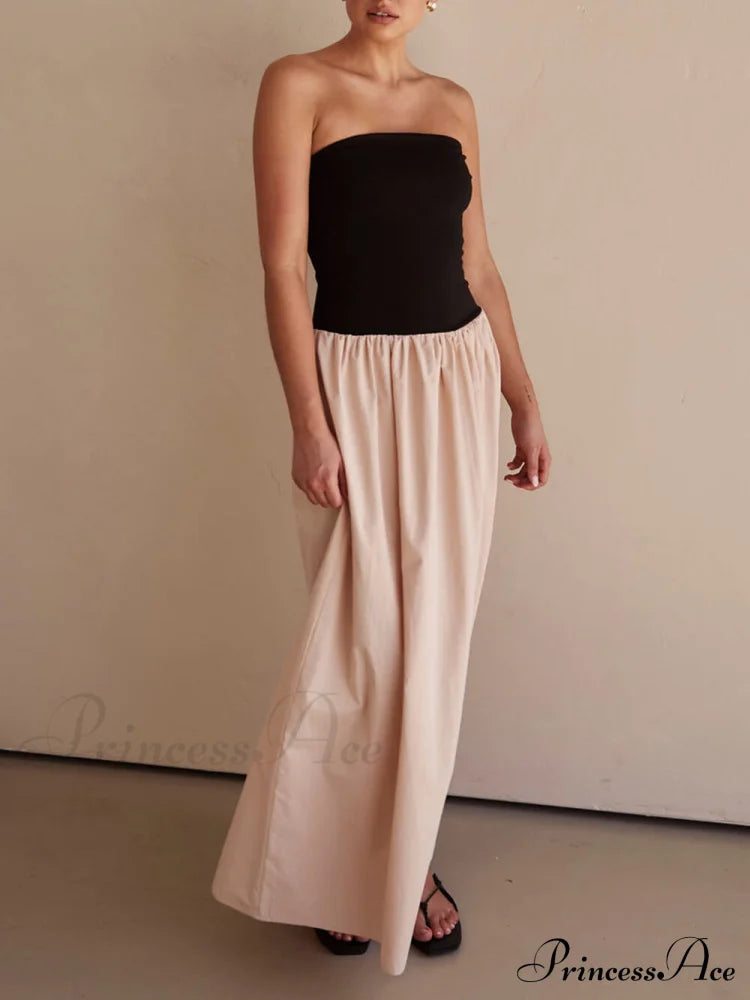 Strapless Black And Charming Sand Paneled Maxi Dress Dresses