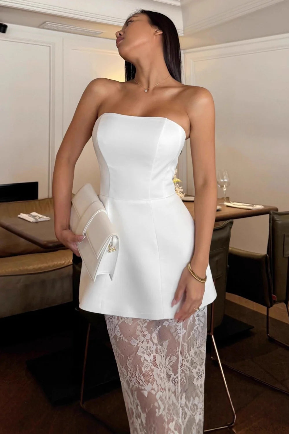 Strapless Cami Lace Maxi Skirt Two Piece Set