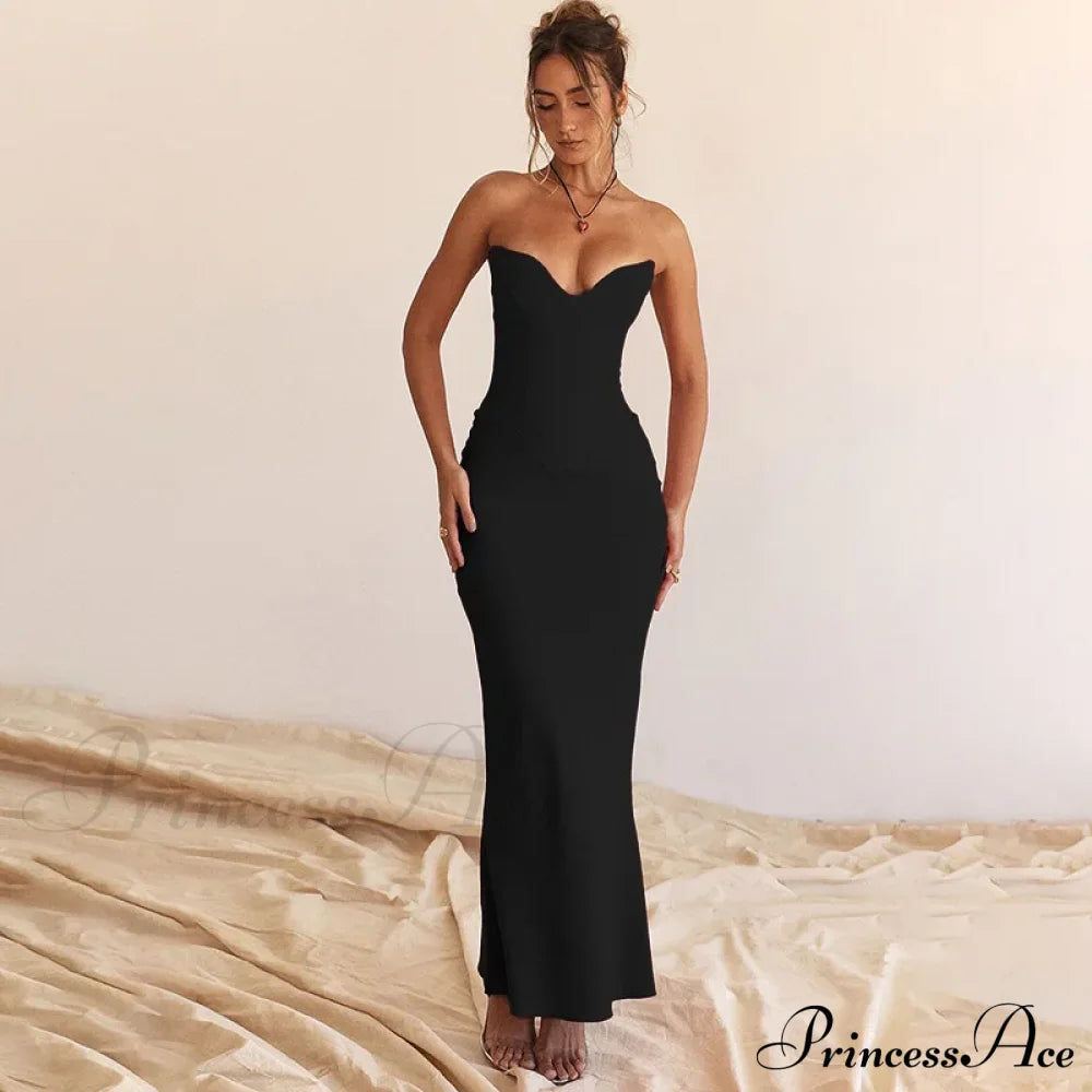 Strapless Corset Mermaid Prom Formal Occasion Luxury Long Mini Maxi Dress Black / S