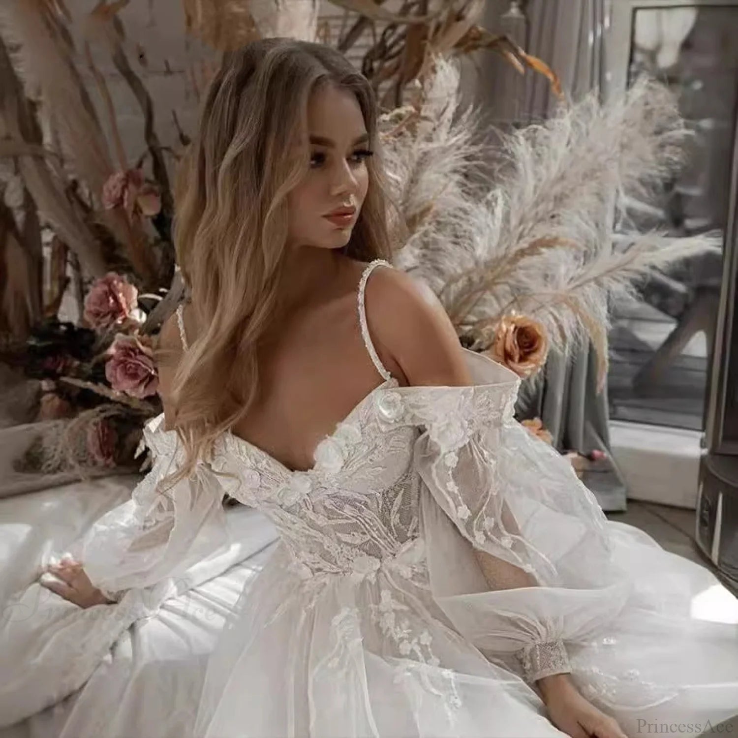 Strapless Lace Long Train Wedding Dress weddingdress-250223