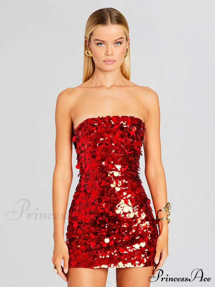 Strapless Mini Sequin Party Dress Partydress-241208