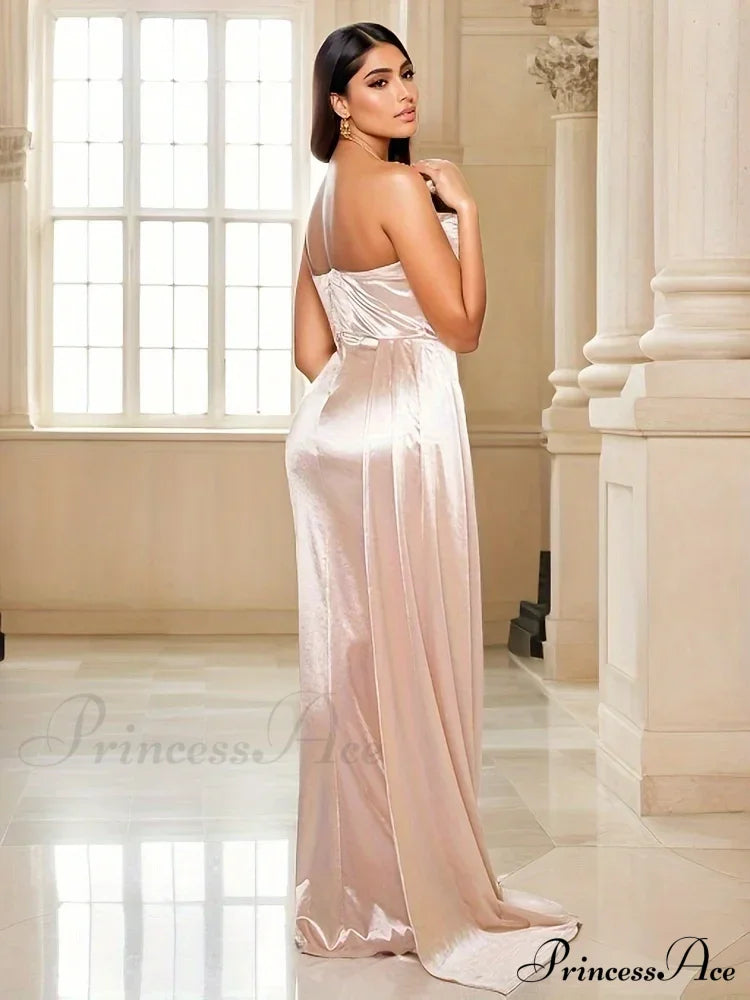 Strapless Ruched Satin Party Dress Partydress-241208