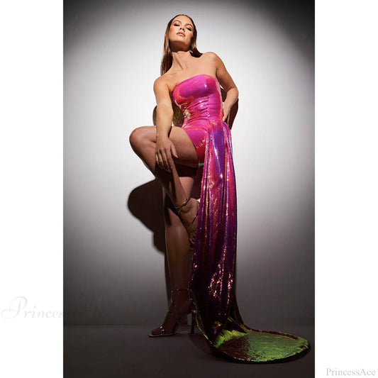 Strapless Sequin Wrap Waist Two Piece Prom Dress promdress-250223