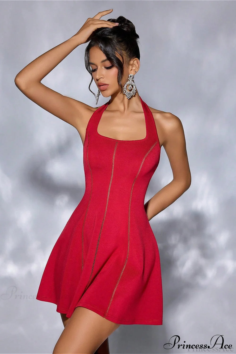 Strapless Tie Open-Back Paneled Short Party Dress