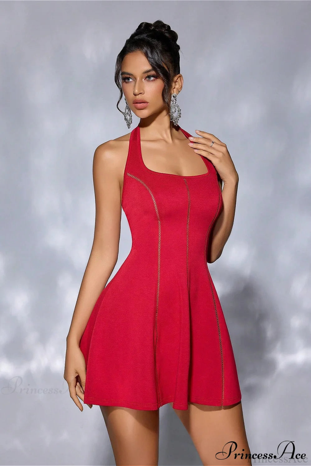 Strapless Tie Open-Back Paneled Short Party Dress