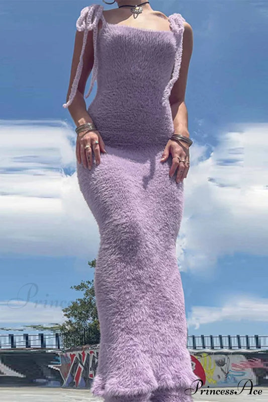 Strappy Plush Slit Dress Purple / S Maxi Dresses