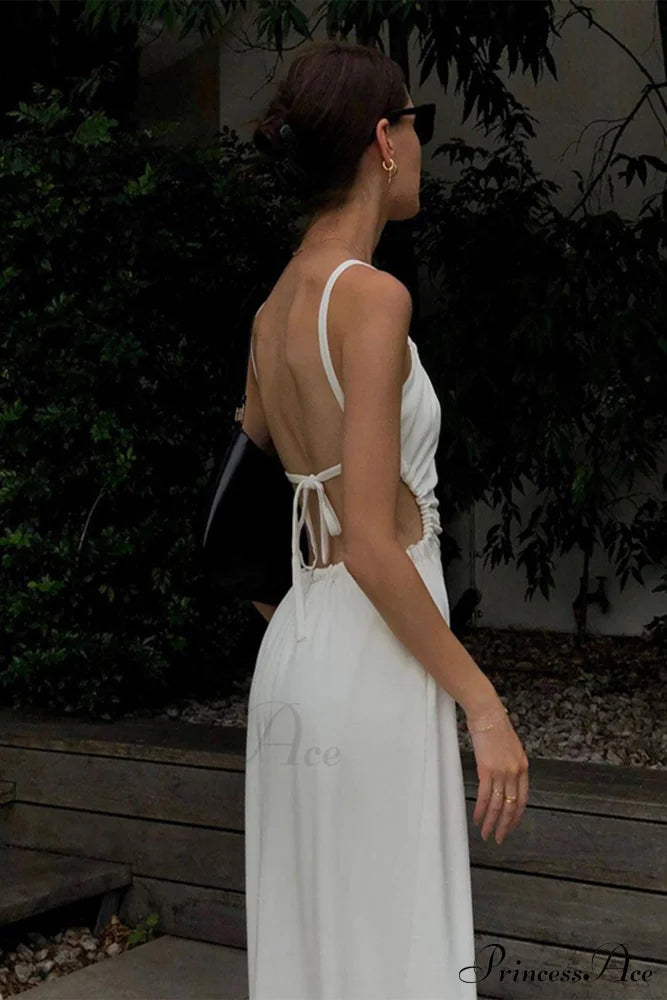 Strappy White Dress With Cut-Out Back / L Maxi Dresses