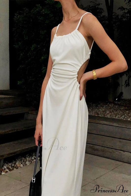 Strappy White Dress With Cut-Out Back Maxi Dresses