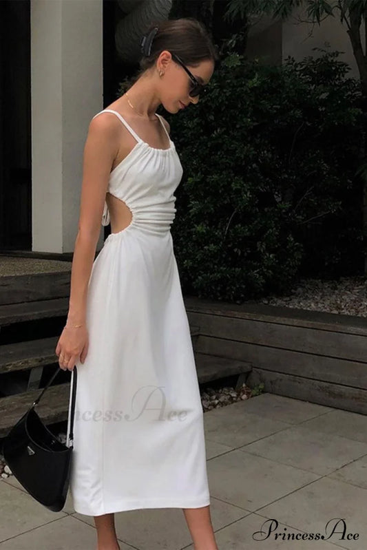 Strappy White Dress With Cut-Out Back / S Maxi Dresses