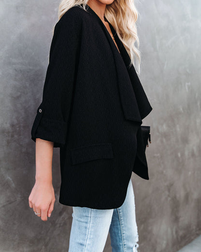 Pocketed Textured Blazer - Black