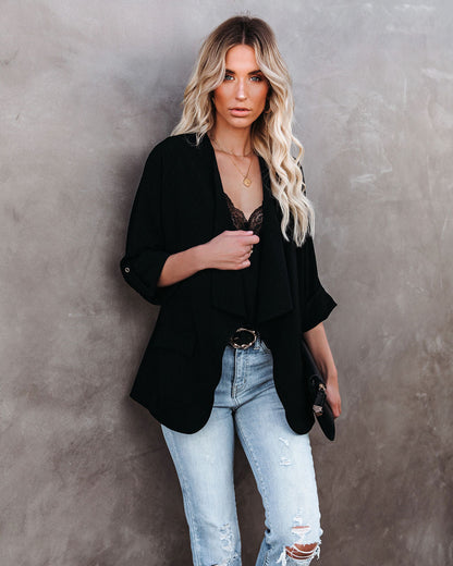 Pocketed Textured Blazer - Black