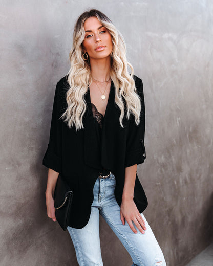 Pocketed Textured Blazer - Black