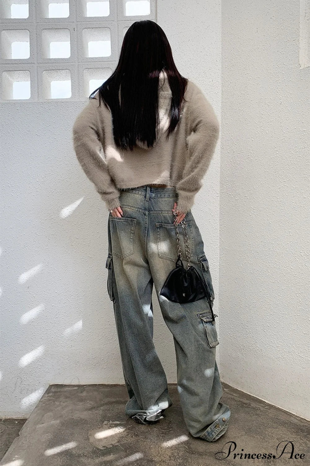 Street Denim Patchwork Pocket Cargo Pants