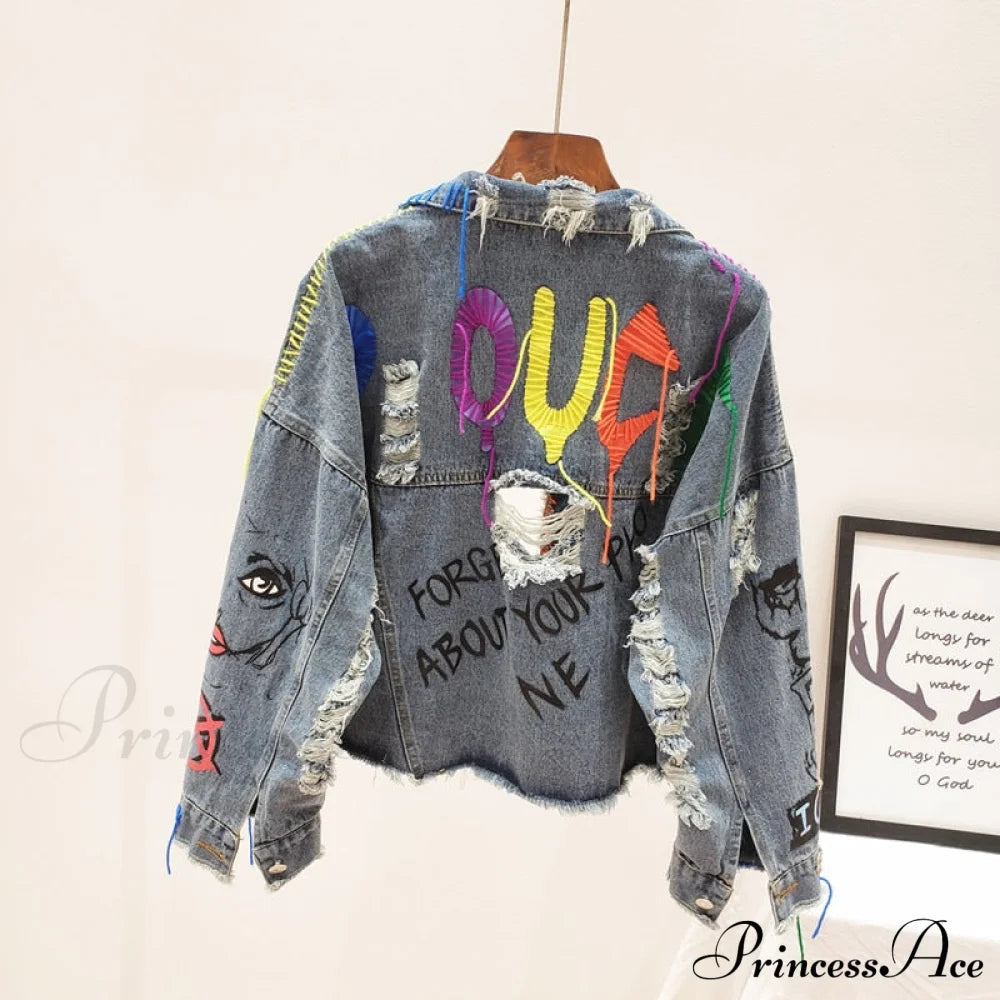 Street Fashion Graffiti Denim Jacket