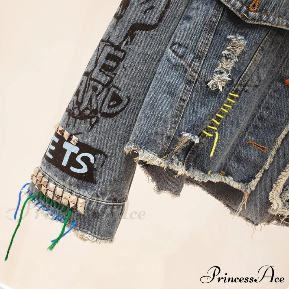 Street Fashion Graffiti Denim Jacket