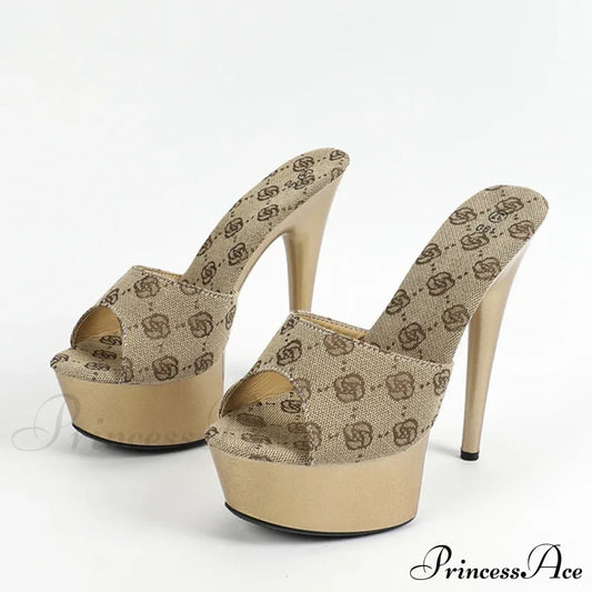 Street-Style Sexy Platform Peep-Toe Super-High Party Prom Slippers Slender High Heel Golden / 34