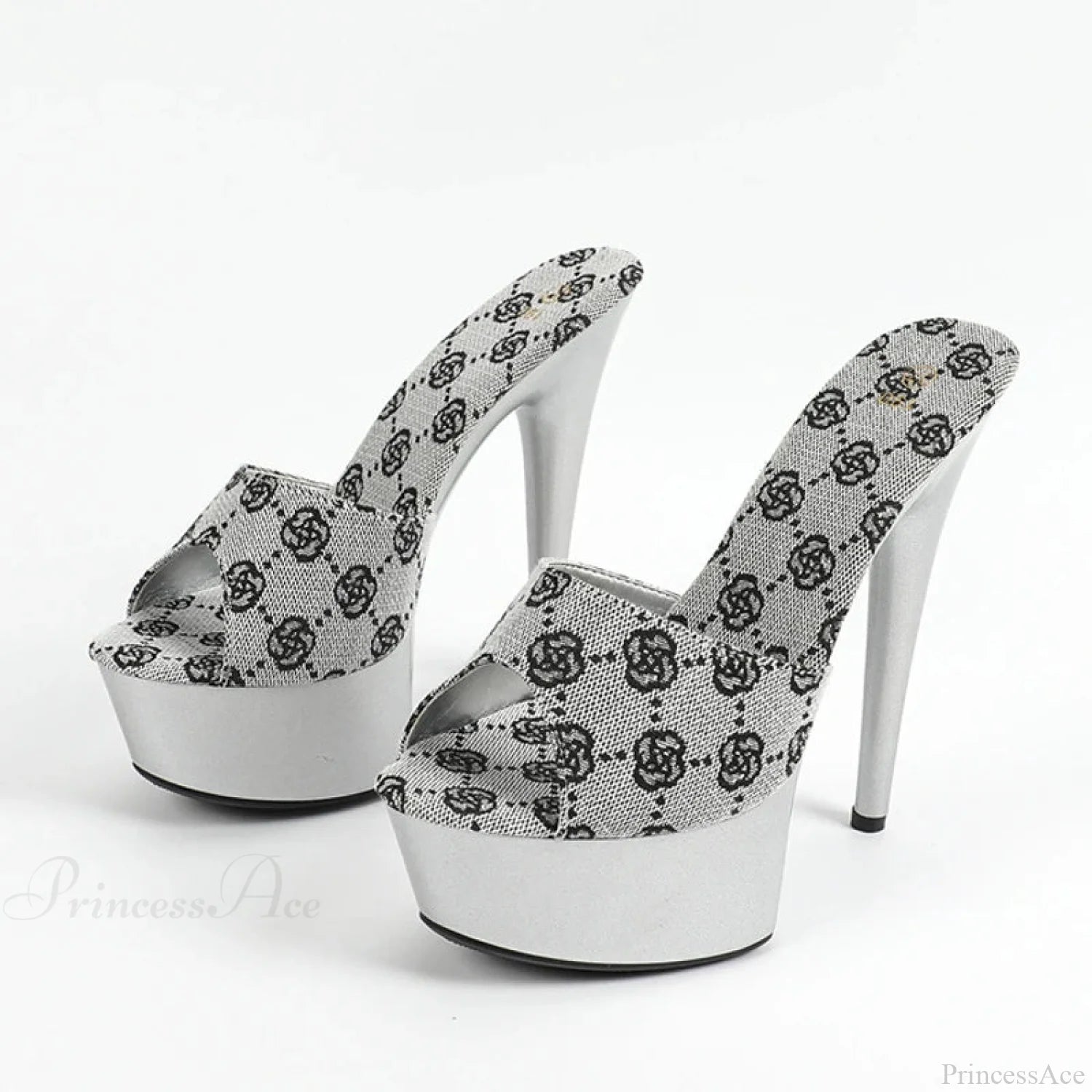 Street-Style Sexy Platform Peep-Toe Super-High Party Prom Slippers Slender High Heel Silver / 34