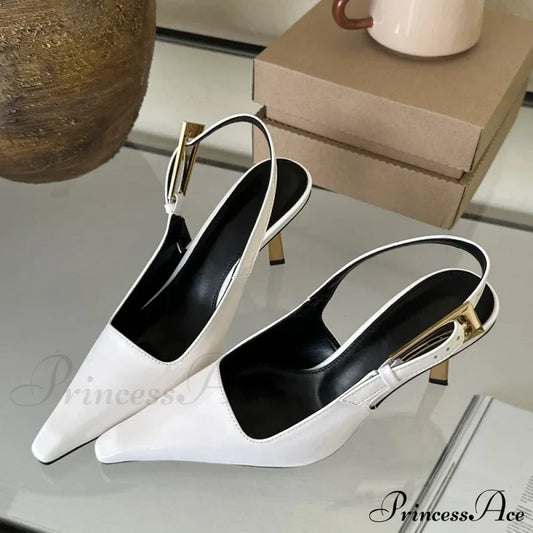 Street Style Sexy Pointed Metal Buckle Strap Slingback Square Toe Low Heel Pump