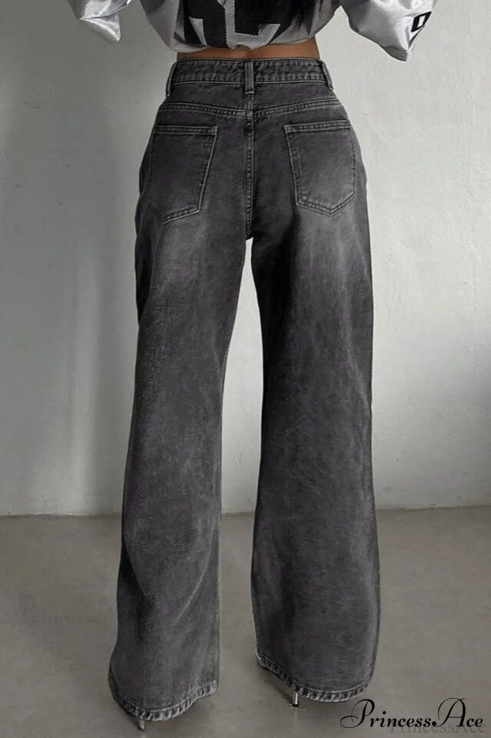 Street Vintage Smoky Gray Washed Wide Leg Jeans