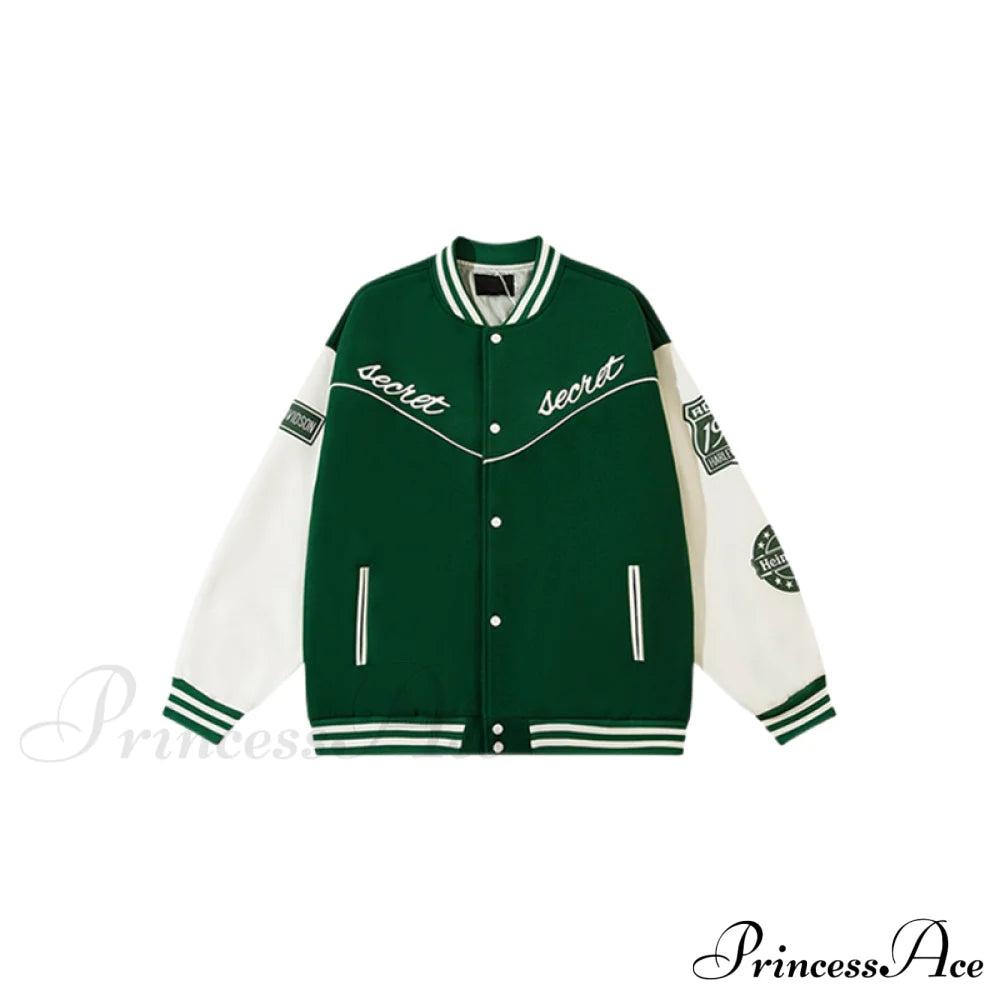 Streetwear Baseball Uniform Jacket Green / M