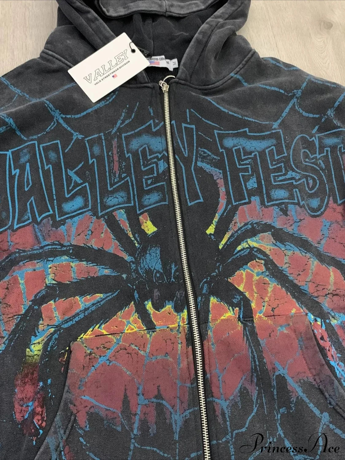Streetwear Spider Web Vintage Print Zip Hoodie