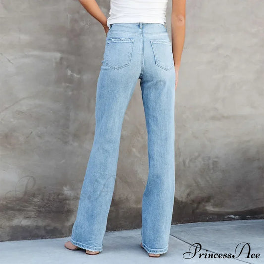 Stretch Blue High Waist Loose Wide Leg Vintage Fashionable Washed Straight Casual Jean