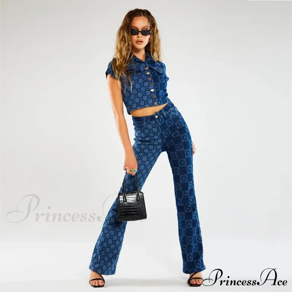 Stretch Fashion Print Women’s High Waist Flare Women Long Summer Casual Streetwear Denim Pant Jean