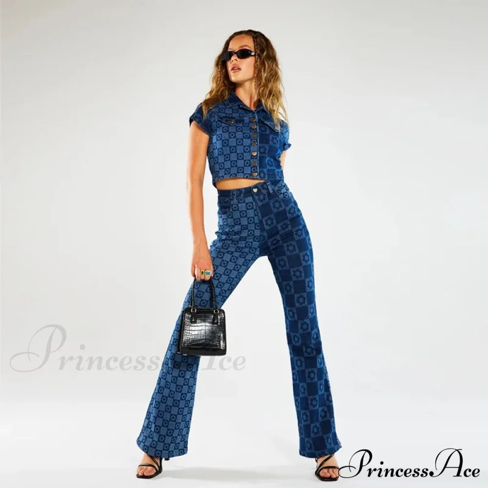 Stretch Fashion Print Women’s High Waist Flare Women Long Summer Casual Streetwear Denim Pant Jean