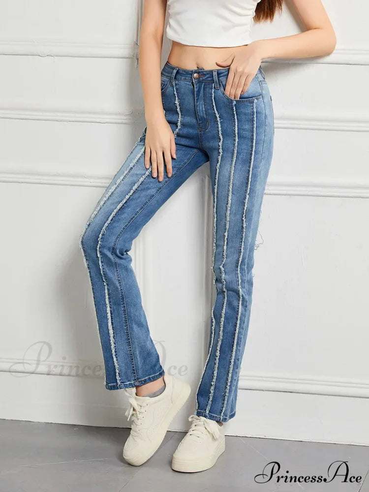 Stretch Flare Fashion Slim Splice Bottom Streetwear Denim Jean