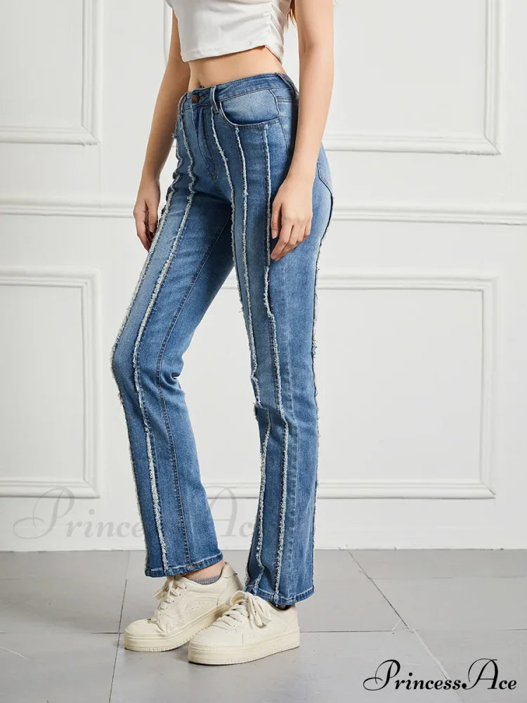 Stretch Flare Fashion Slim Splice Bottom Streetwear Denim Jean