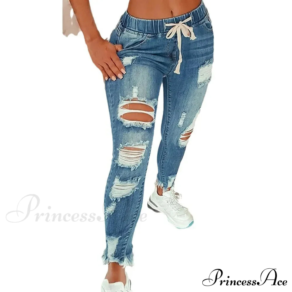 Stretch High Waist Ripped Washed Slim Skinny Pencil Denim Jean