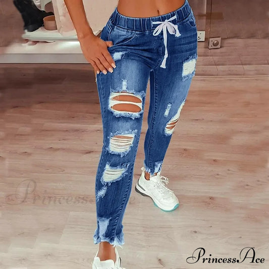 Stretch High Waist Ripped Washed Slim Skinny Pencil Denim Jean