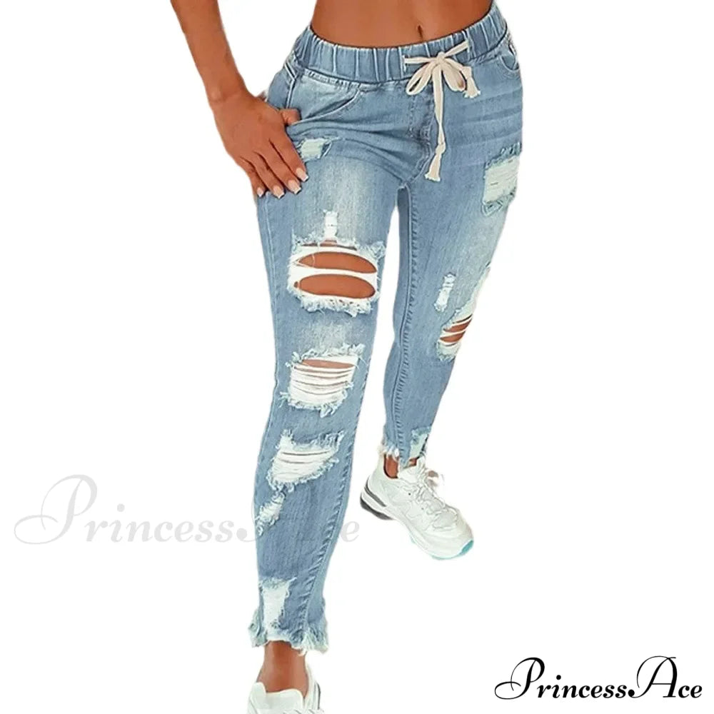 Stretch High Waist Ripped Washed Slim Skinny Pencil Denim Jean